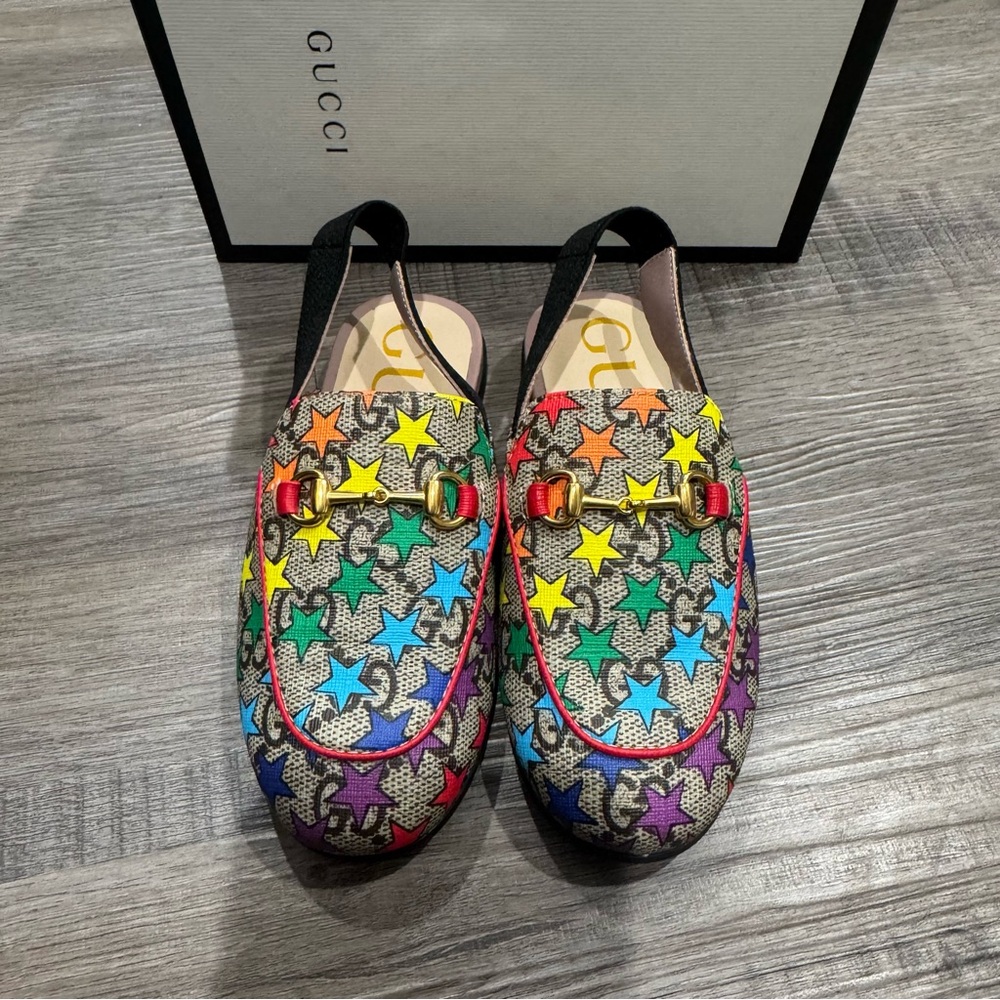 Gucci Princetown GG Logo Rainbow Star Loafers Flats
